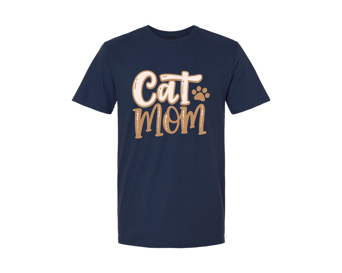 brand:Generic|color:Navy|Cat Mom Cute Crazy Cat Lady Quote Graphic T-Shirt