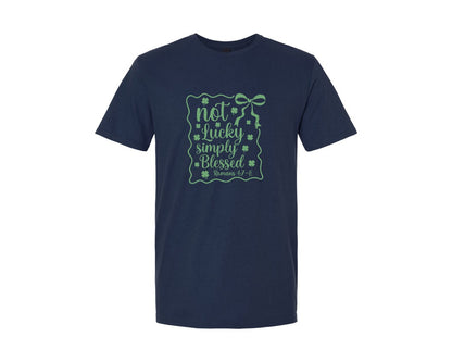brand:Generic|color:Navy|Not Lucky Simply Blessed Graphic T-Shirt