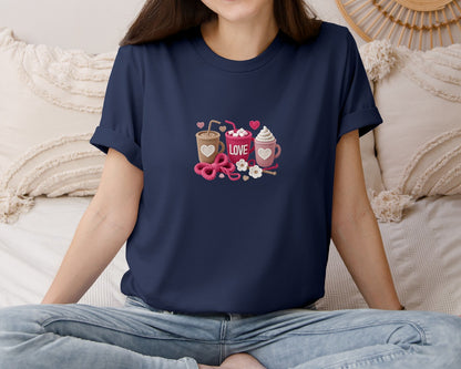 brand:Bella Canvas|color:Navy|Yarn Valentine Coffee Graphic T-Shirt