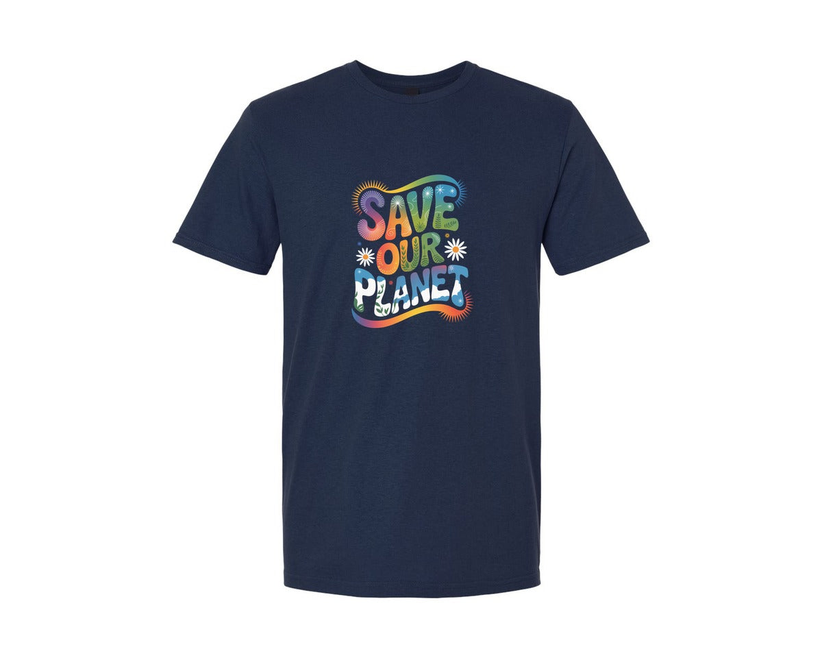 brand:Generic|color:Navy|Save Our Planet Colorful Earth Day Graphic T-Shirt