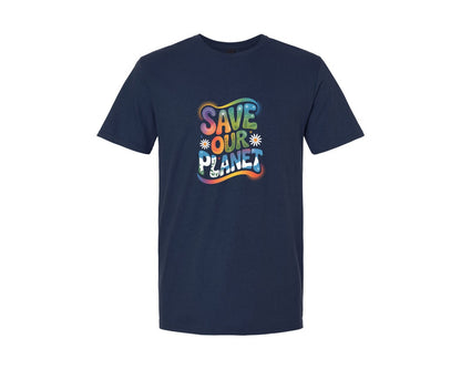 brand:Generic|color:Navy|Save Our Planet Colorful Earth Day Graphic T-Shirt