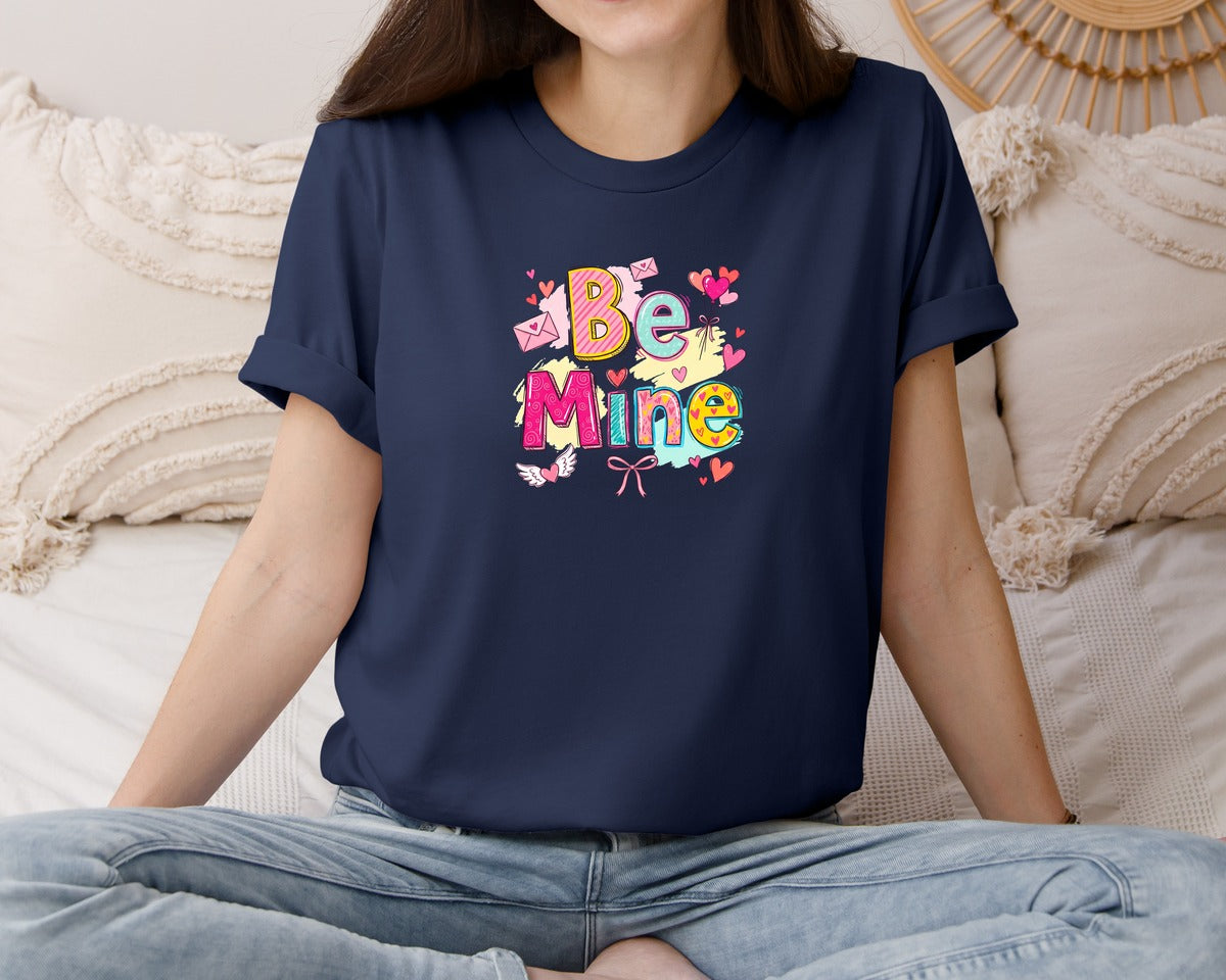 brand:Bella Canvas|color:Navy|Be Mine Valentine Design Graphic T-Shirt