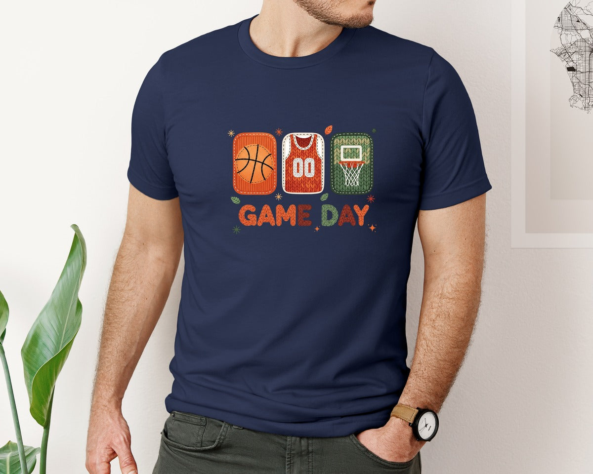 brand:Bella Canvas|color:Navy|Game Day Basketball Faux Yarn Game 4 Graphic T-Shirt
