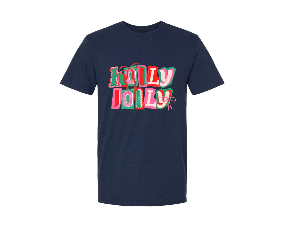 brand:Generic|color:Navy|Coquette Holly Jolly Christmas Graphic T-Shirt