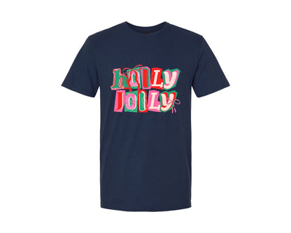 brand:Generic|color:Navy|Coquette Holly Jolly Christmas Graphic T-Shirt