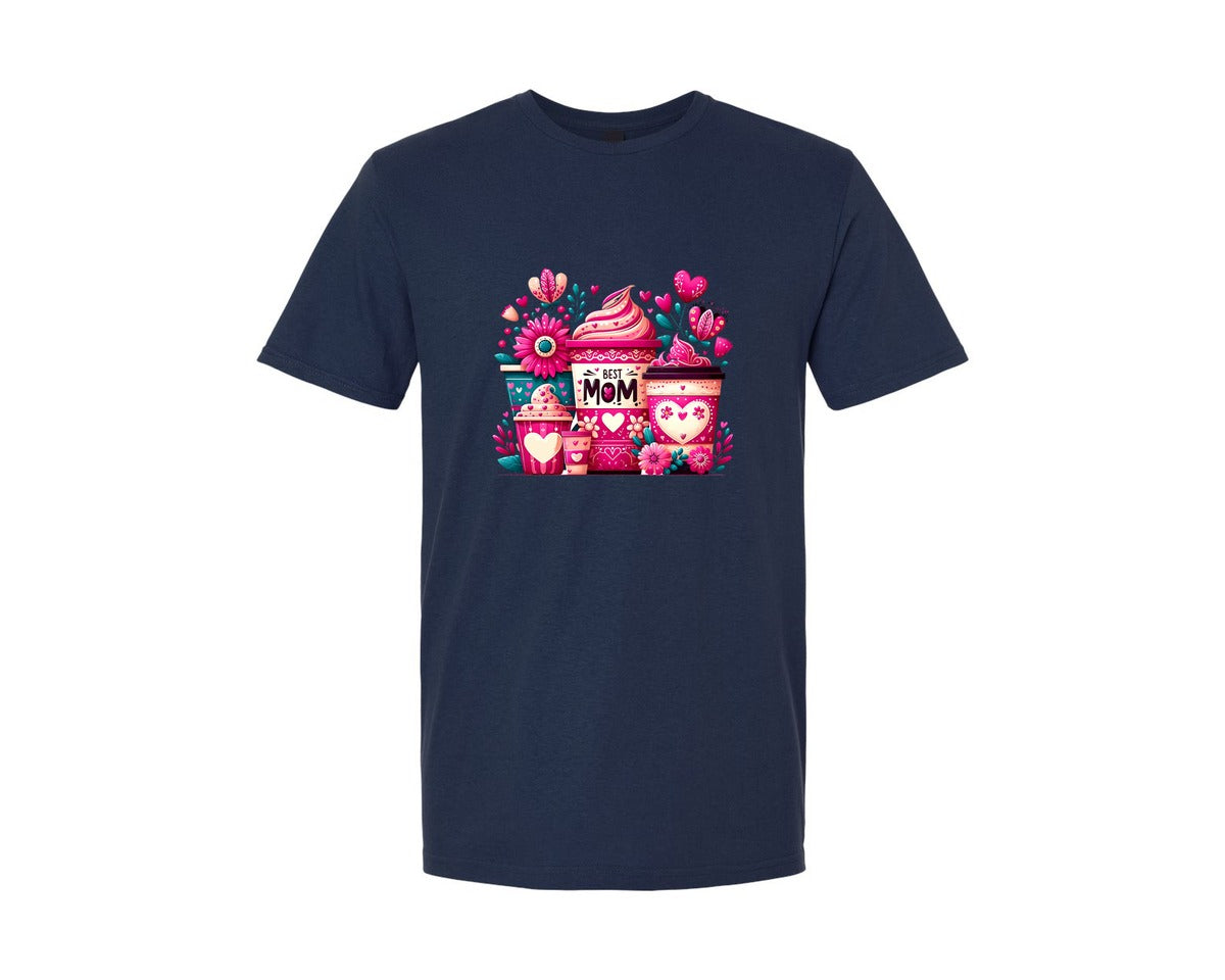 brand:Generic|color:Navy|Mothers Day Floral Coffee Cups Sub Graphic T-Shirt