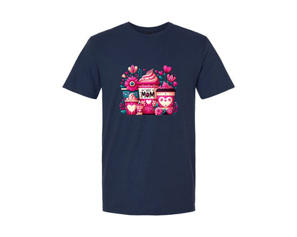 brand:Generic|color:Navy|Mothers Day Floral Coffee Cups Sub Graphic T-Shirt