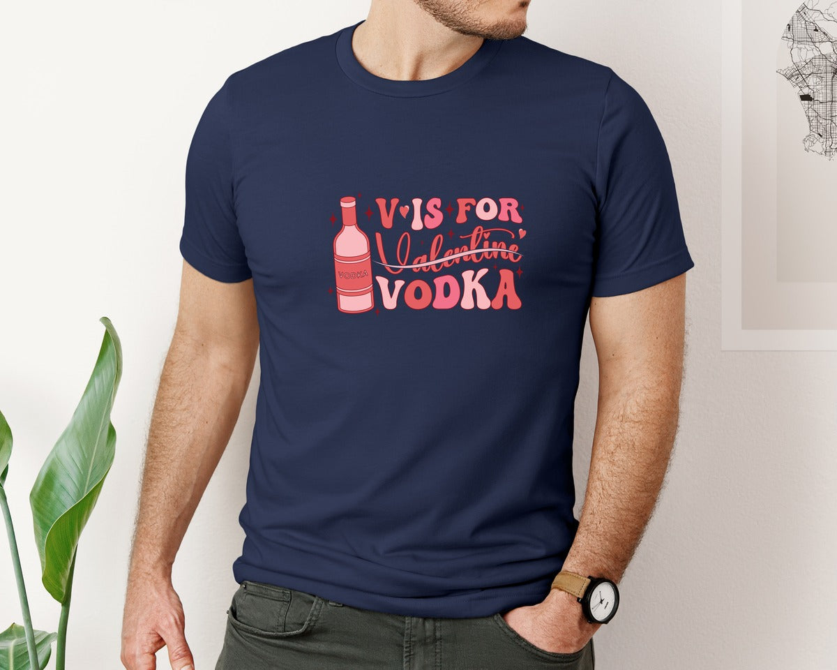 brand:Bella Canvas|color:Navy|V Is For Valentine Vodka 7 Graphic T-Shirt