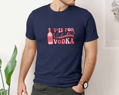 brand:Bella Canvas|color:Navy|V Is For Valentine Vodka 7 Graphic T-Shirt