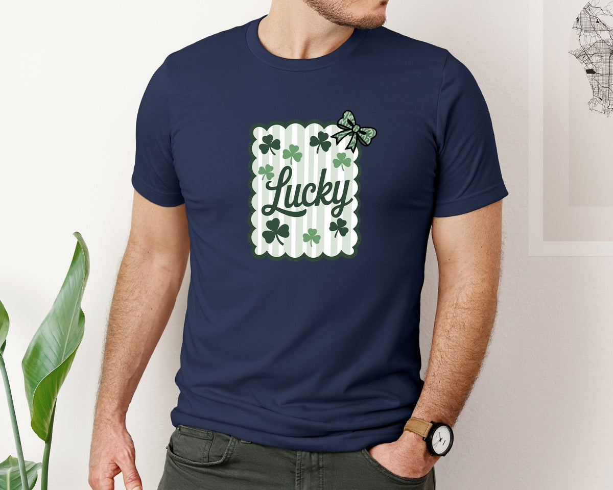 brand:Bella Canvas|color:Navy|Lucky Postage Stamp St Patricks 2 Graphic T-Shirt