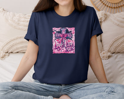 brand:Bella Canvas|color:Navy|Valentine Cross Pnglove Like Jesus Graphic T-Shirt