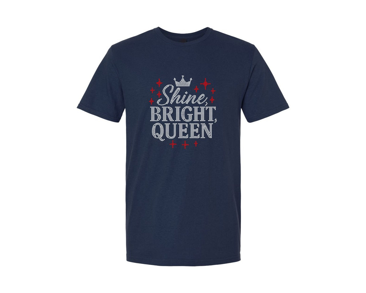 brand:Generic|color:Navy|Shine Bright Queen Rhinestone Design Graphic T-Shirt