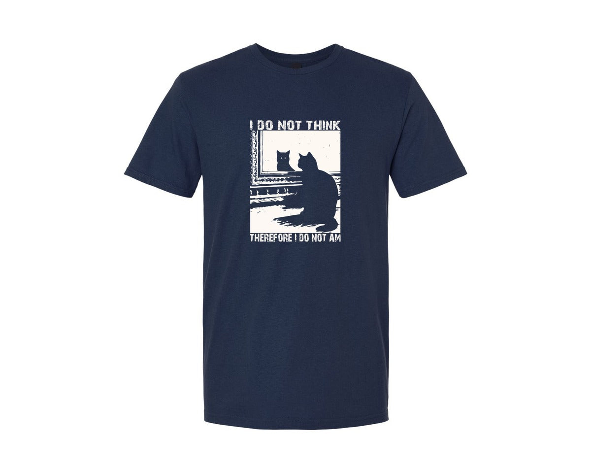 brand:Generic|color:Navy|I Do Not Think Therefore I Do Not Am Cat Graphic T-Shirt