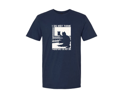brand:Generic|color:Navy|I Do Not Think Therefore I Do Not Am Cat Graphic T-Shirt