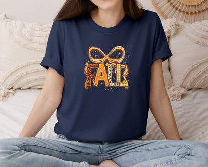 brand:Bella Canvas|color:Navy|Preppy Fall Coquette Design Graphic T-Shirt