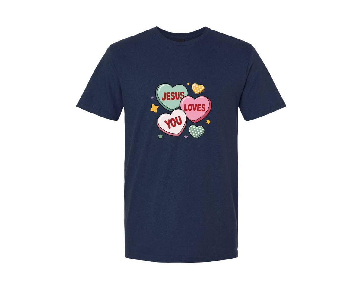 brand:Generic|color:Navy|Jesus Loves You Christian Valentine 4 Graphic T-Shirt