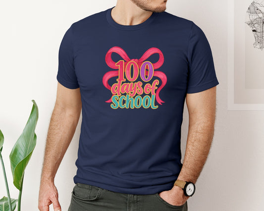 Pink Ribbon Bow 100 Days Of School Graphic T-Shirt
