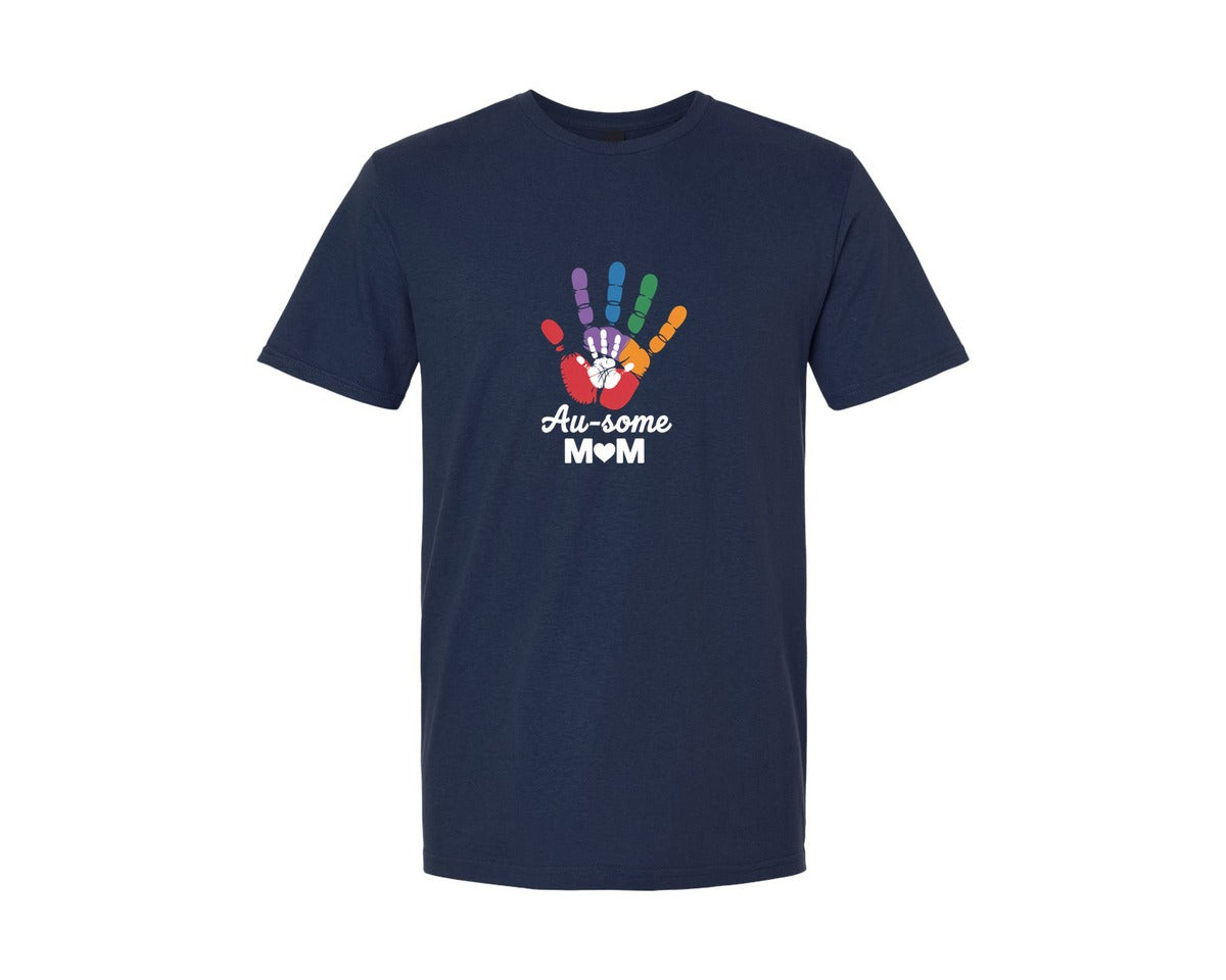 brand:Generic|color:Navy|Au Some Mom Autism Autism Awareness Graphic T-Shirt