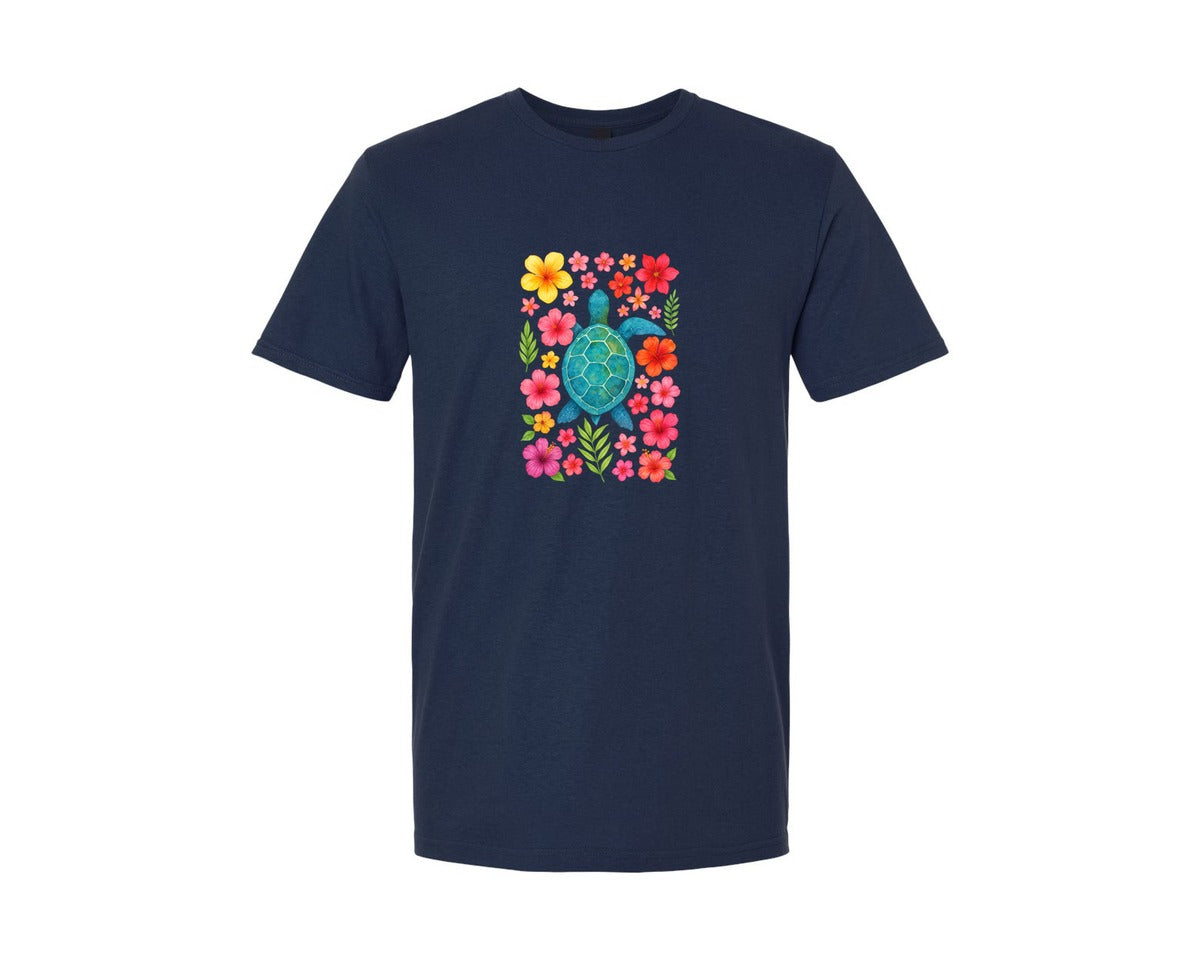 brand:Generic|color:Navy|Boho Floral Sea Turtle Summer 2 Graphic T-Shirt