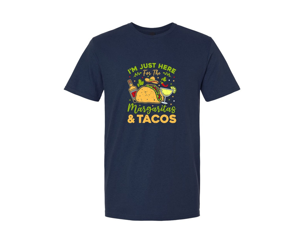 brand:Generic|color:Navy|Just Here For The Margaritas And Tacos Graphic T-Shirt