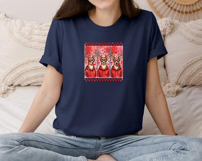 brand:Bella Canvas|color:Navy|Funny Valentines Day Deer Graphic T-Shirt