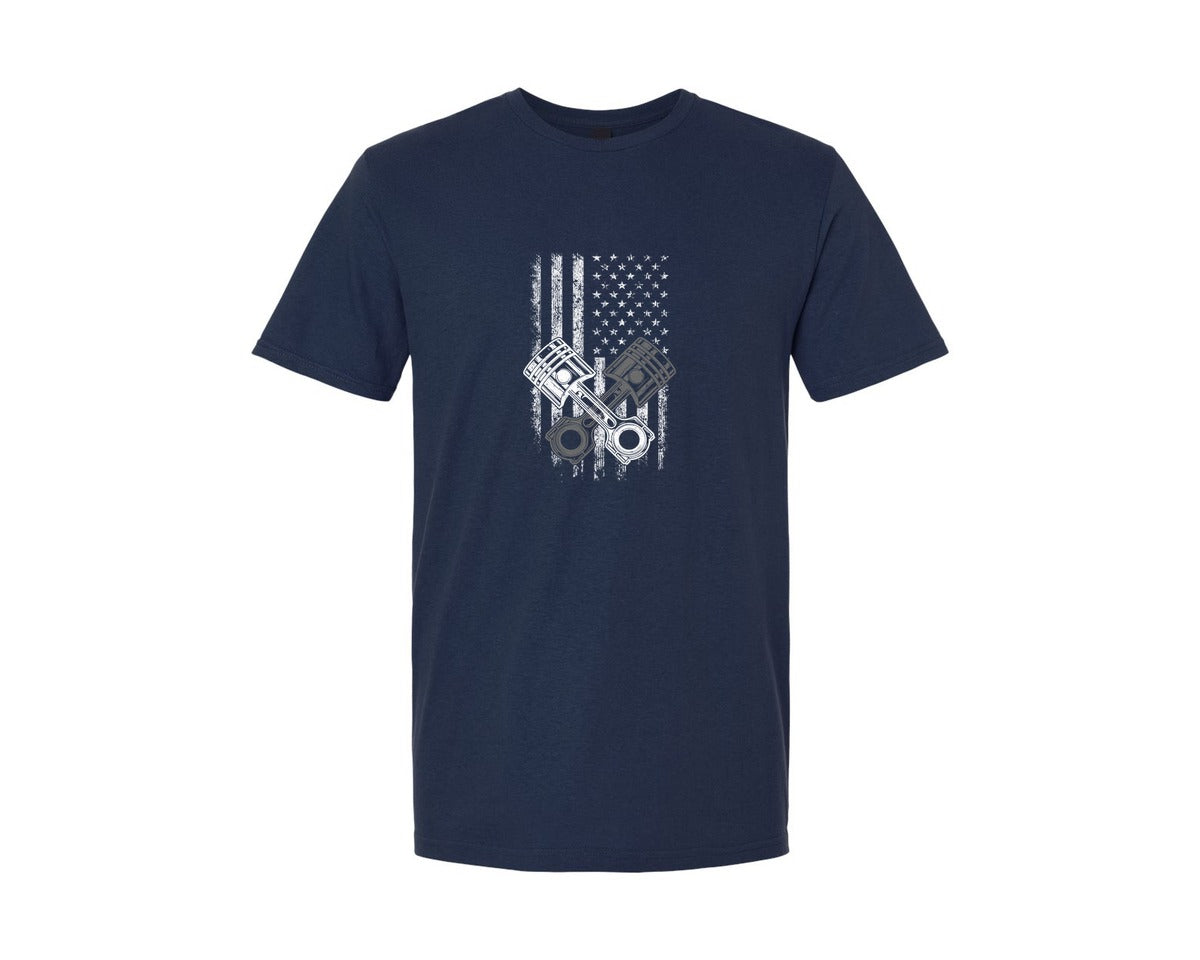 brand:Generic|color:Navy|Usa Flag With Piston Car Mechanic T Shir Graphic T-Shirt