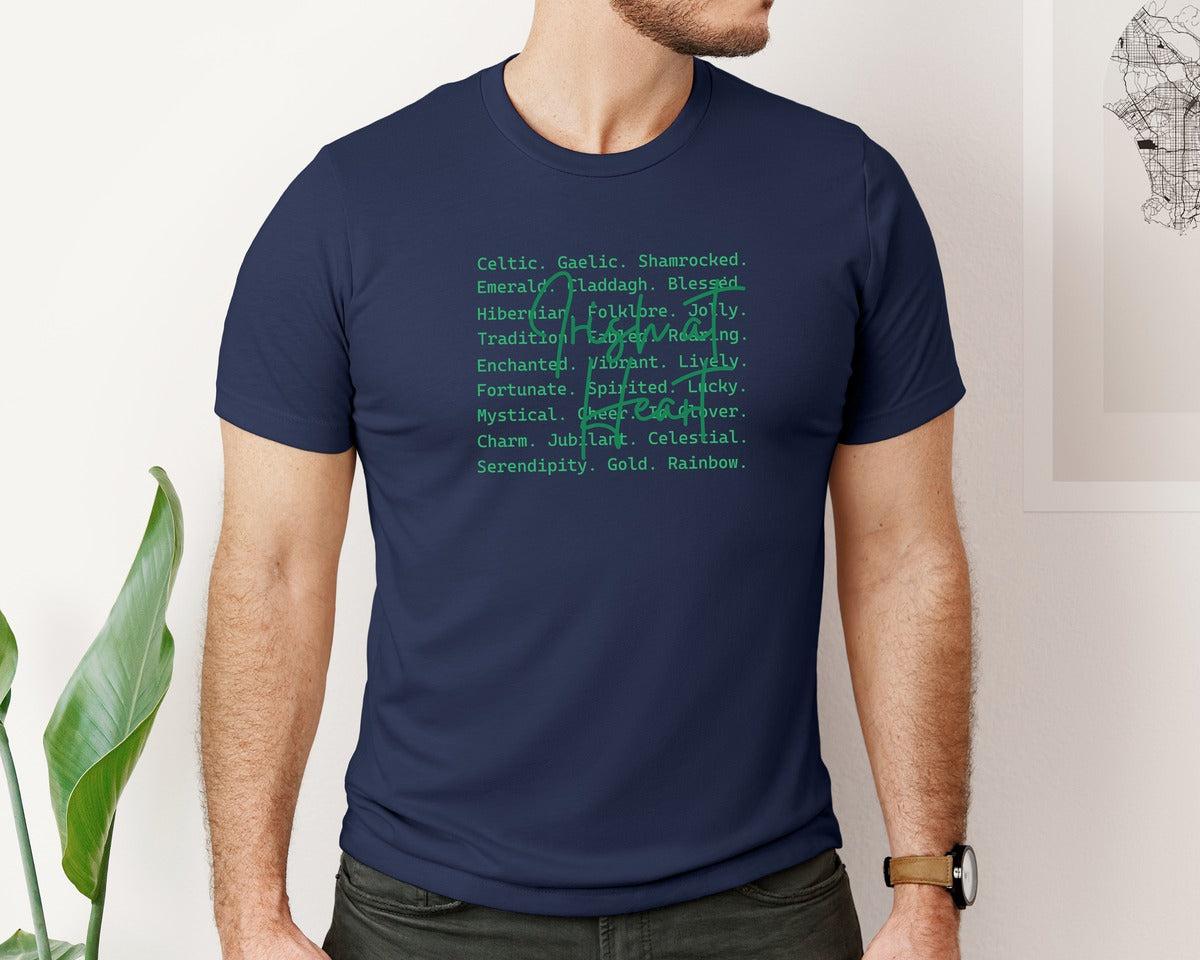 brand:Bella Canvas|color:Navy|Irish At Heart Words St Patricks Graphic T-Shirt