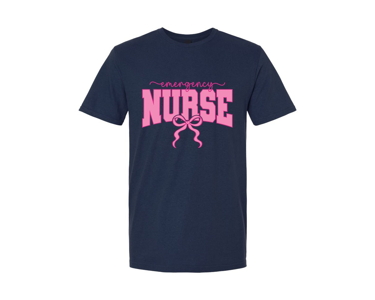 brand:Generic|color:Navy|Emergency Nurse Coquette Er Nurse Bow Graphic T-Shirt