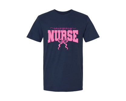 brand:Generic|color:Navy|Emergency Nurse Coquette Er Nurse Bow Graphic T-Shirt