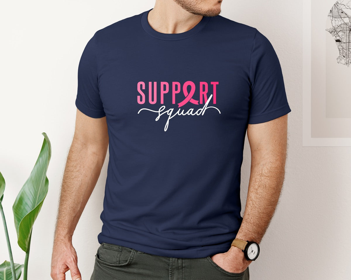 brand:Bella Canvas|color:Navy|Support Squad Breast Cancer Ribbon Graphic T-Shirt