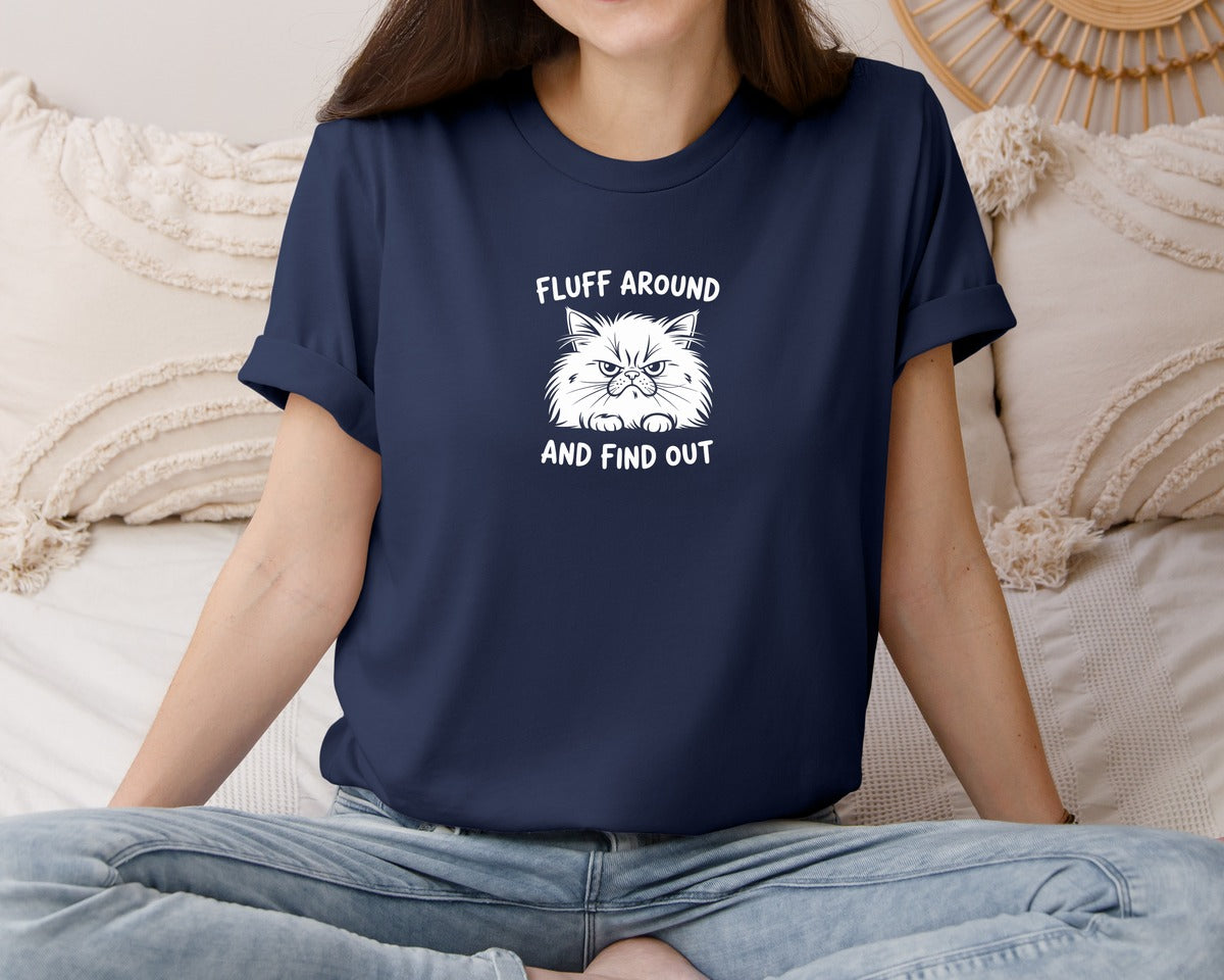 brand:Bella Canvas|color:Navy|Fluff Around And Find Out Funny Cat Graphic T-Shirt