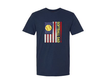 brand:Generic|color:Navy|Softball Dad American Flag Graphic T-Shirt