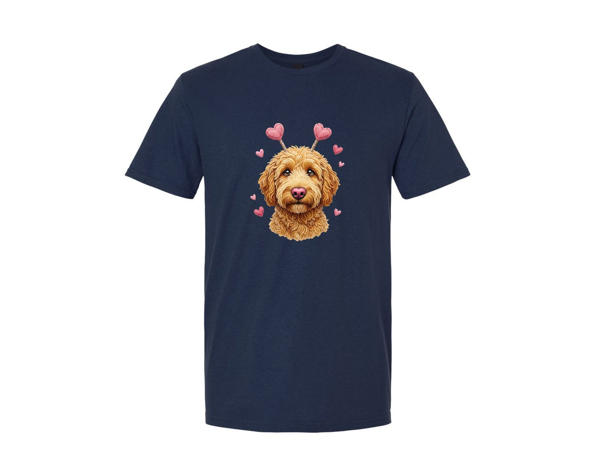 brand:Generic|color:Navy|Cute Valentine Doodle Dog Graphic T-Shirt