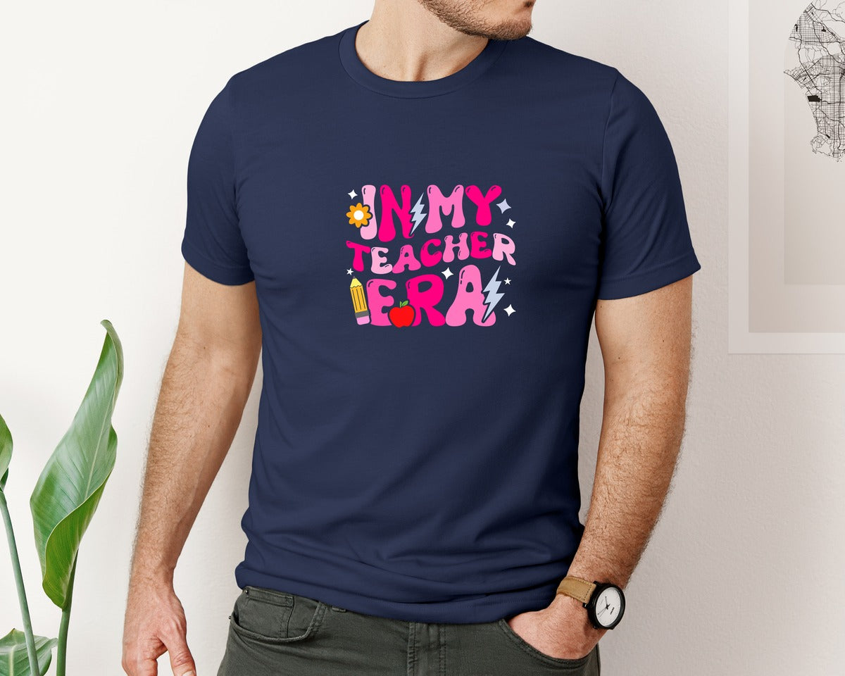 brand:Bella Canvas|color:Navy|In My Teacher Era 100 Days Of School Graphic T-Shirt