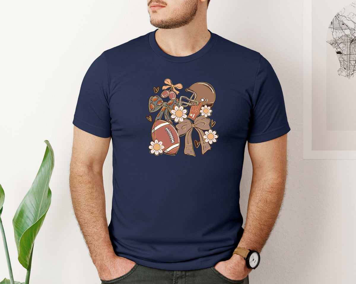 brand:Bella Canvas|color:Navy|Game Day Football Coquette 5 Graphic T-Shirt