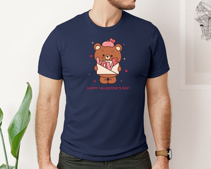 brand:Bella Canvas|color:Navy|Valentine Clip Art Cute Teddy Bear Love2 Graphic T-Shirt