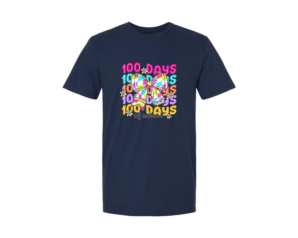 brand:Generic|color:Navy|Teacher Coquette Pencil Bow Colorful Graphic T-Shirt