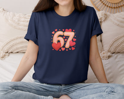 brand:Bella Canvas|color:Navy|Six Seven Valentine Faux Yarn 6 7 Graphic T-Shirt