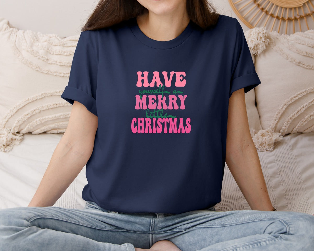 brand:Bella Canvas|color:Navy|Retro Have Yourself A Merry Little Chris 2 Graphic T-Shirt
