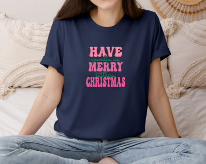 brand:Bella Canvas|color:Navy|Retro Have Yourself A Merry Little Chris 2 Graphic T-Shirt