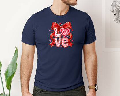 brand:Bella Canvas|color:Navy|Cute Love Bow Valentines Day T Shirt Graphic T-Shirt