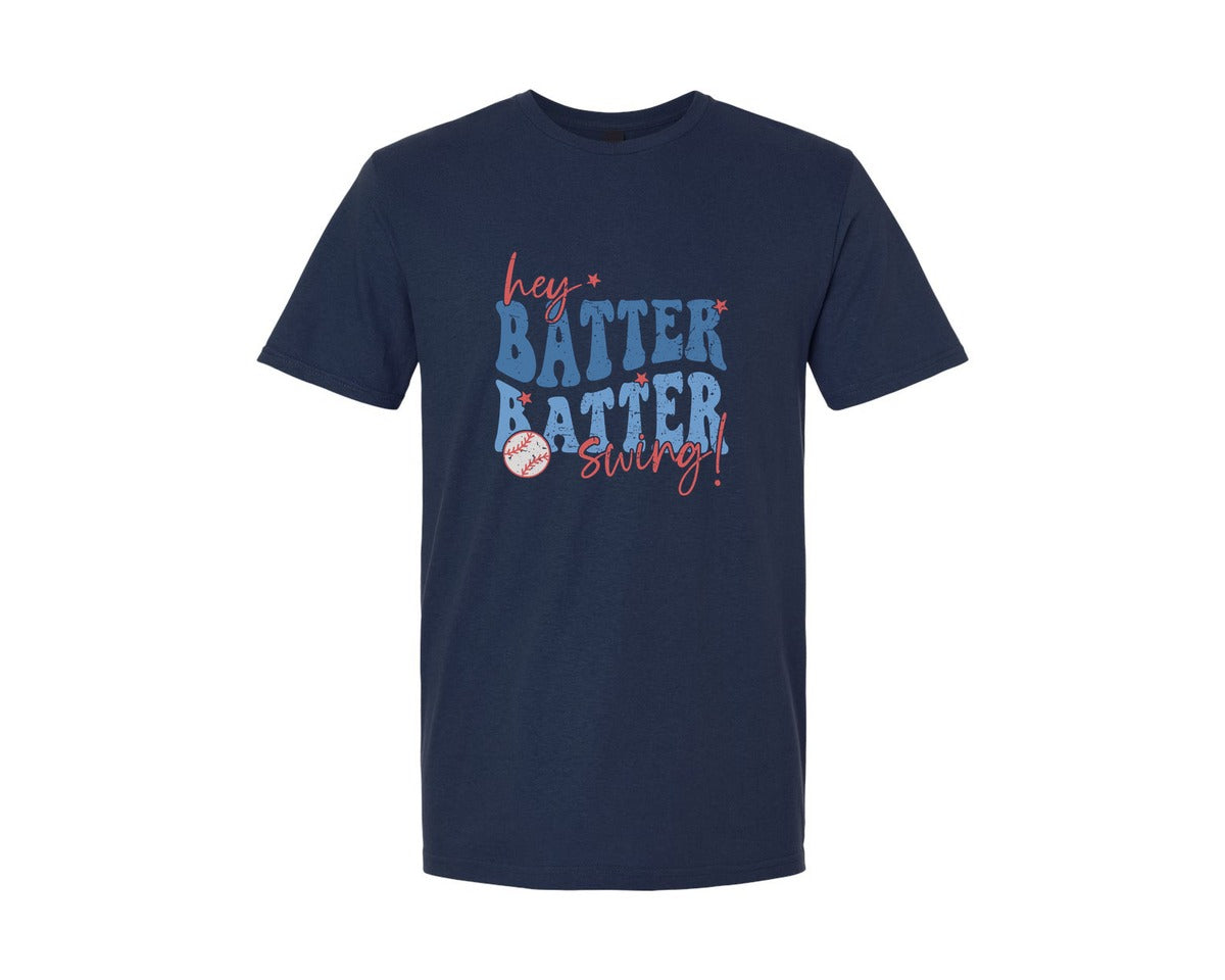 brand:Generic|color:Navy|Retro Baseball Hey Batter Batter Swing Graphic T-Shirt