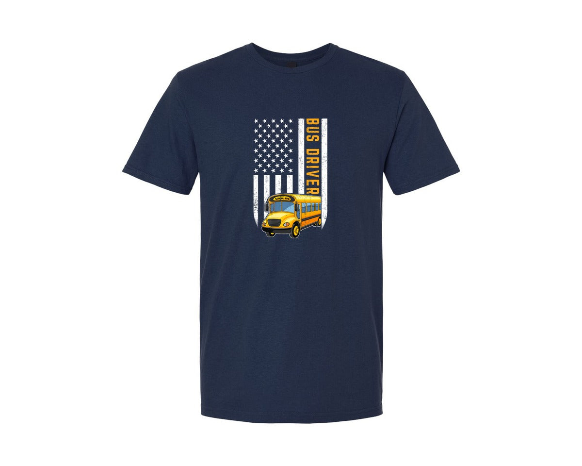 brand:Generic|color:Navy|School Bus Driver Usa American Flag 2 Graphic T-Shirt