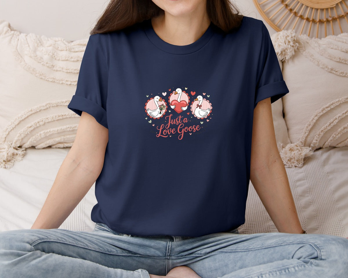 brand:Bella Canvas|color:Navy|Coquette Valentine Just A Love Goose 6 Graphic T-Shirt