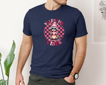 brand:Bella Canvas|color:Navy|Valentine Vibes Raccoon Graphic T-Shirt