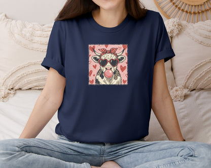 brand:Bella Canvas|color:Navy|Cute Valentine Highland Cow 3 Graphic T-Shirt