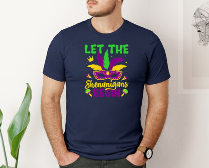 brand:Bella Canvas|color:Navy|Let The Shenanigans Begin T Shirt Graphic T-Shirt