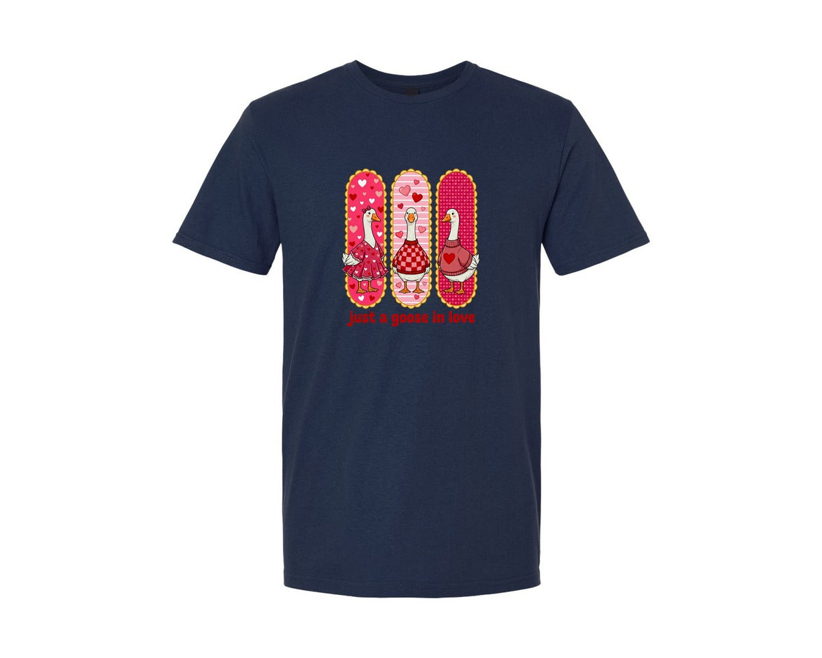 brand:Generic|color:Navy|Just A Goose In Love Valentine Graphic T-Shirt