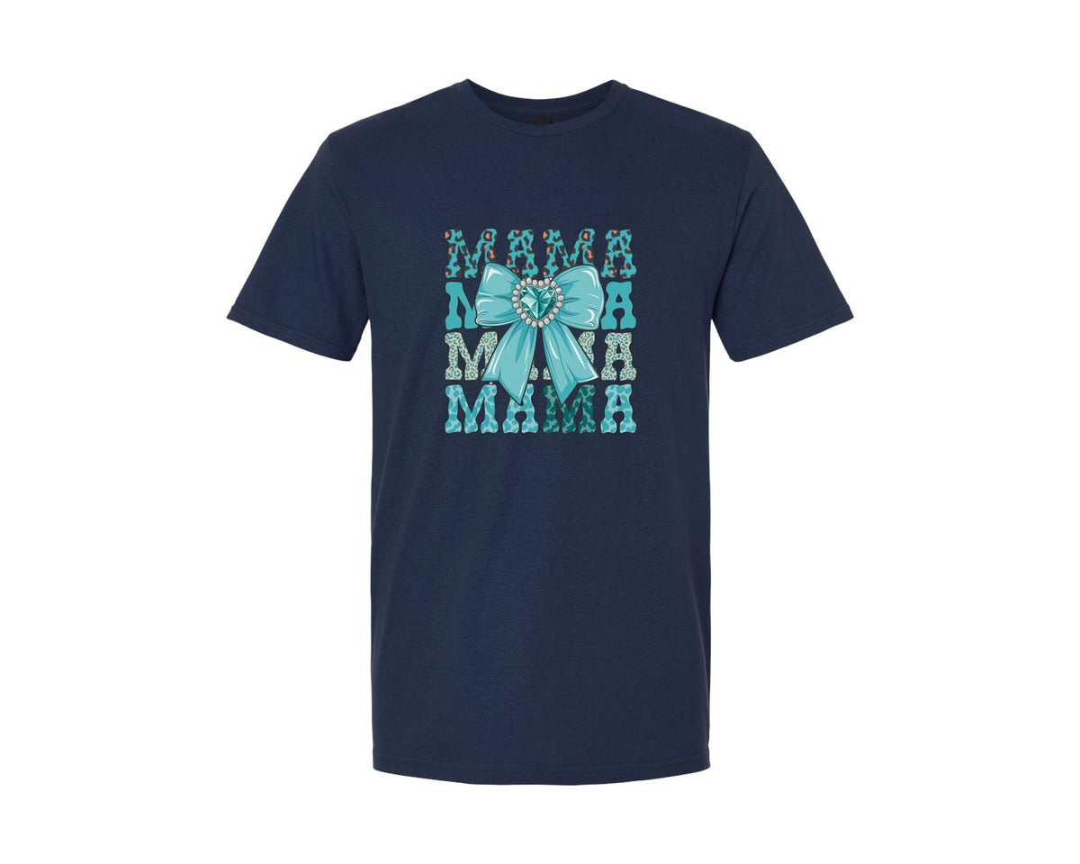 brand:Generic|color:Navy|Trendy Mama Leopard Print Bow 3 Graphic T-Shirt