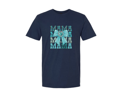 brand:Generic|color:Navy|Trendy Mama Leopard Print Bow 3 Graphic T-Shirt